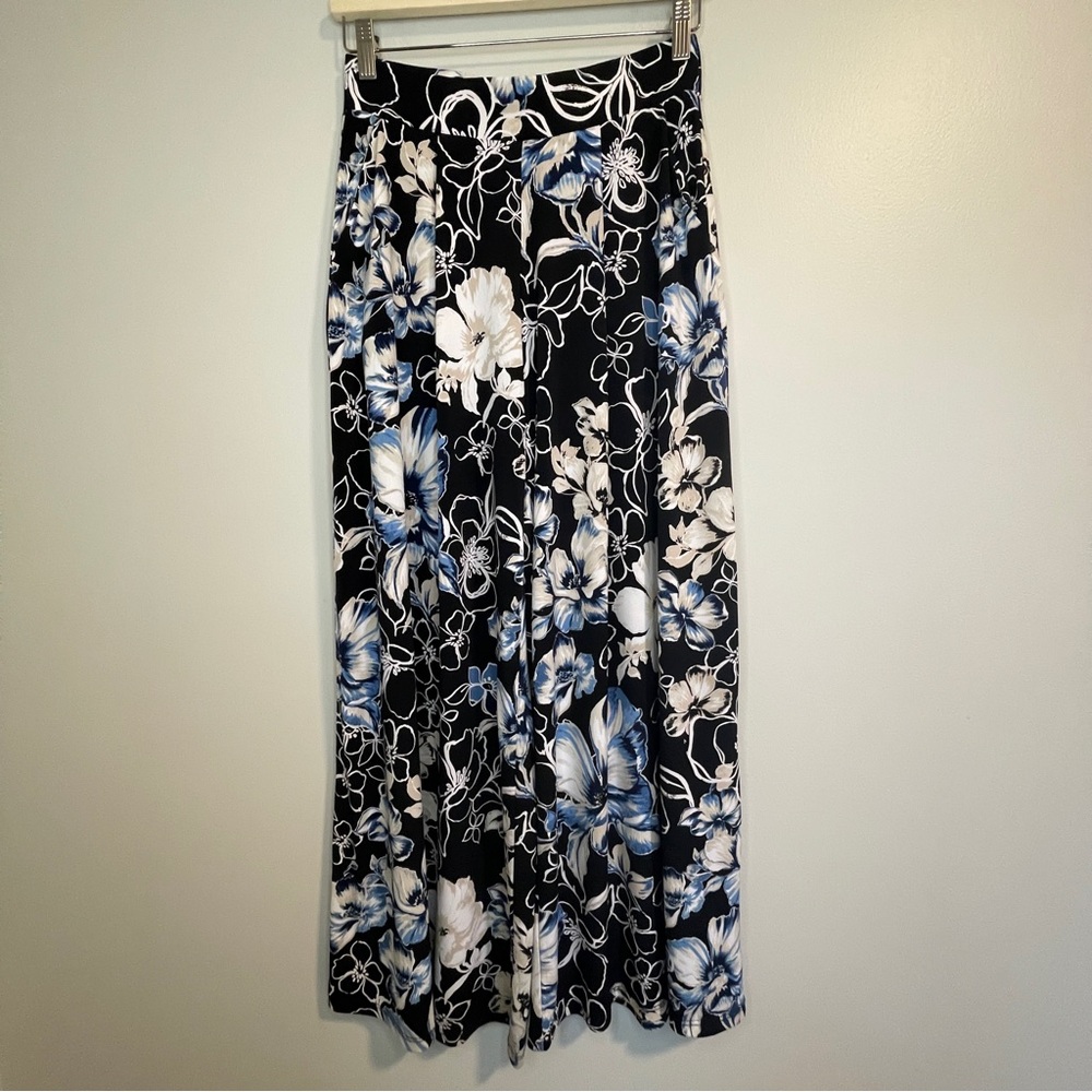 Cato Pants Women’s Palazzo Wide Leg Floral Hi Rise Black White Blue XS